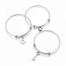 Tarnish Resistant 304 Stainless Steel Charm Bangles, Mixed Shapes, Stainless Steel Color, 2-1/2 inch(6.5cm)(BJEW-F357-02P)