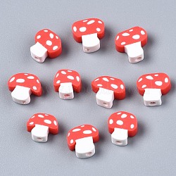 Handmade Polymer Clay Beads, Mushroom, Red, 9~13x8.5~12x4~5mm, Hole: 1.8mm(X-CLAY-N011-016F)