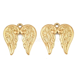 304 Stainless Steel Pendants, Wing Charms, Ion Plating(IP), Real 18K Gold Plated, 23x23x2mm, Hole: 2.2mm(SA-CBA1839-06G)