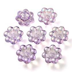 UV Plating Rainbow Iridescent Acrylic Beads, Flower, Lilac, 24x10mm, Hole: 3.5mm, Inner Diameter: 8mm(OACR-P010-04D)