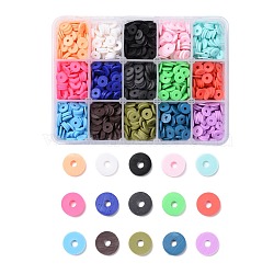 150G 15 Colors Handmade Polymer Clay Beads, Heishi Beads, for DIY Jewelry Crafts Supplies, Disc/Flat Round, Mixed Color, 8x1mm, Hole: 2mm, 10g/color(CLAY-JP0001-13-8mm)