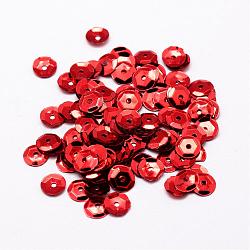 Plastic Paillette Beads, Semi-cupped Sequins Beads, Center Hole, FireBrick, 10x0.5mm, Hole: 1mm(PVC-A001-10mm-07)