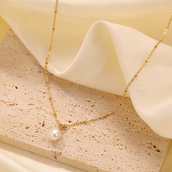 Imitation Pearl Pendant Necklaces, Stainless Steel Cable Chain Necklaces(AJ0548-1)