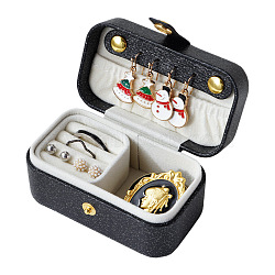 Rectangle Imitation Leather Jewelry Box, Portable Travel Jewelry Accessories Storage Box, Black, 9.5x5x5cm(PW-WG94455-03)