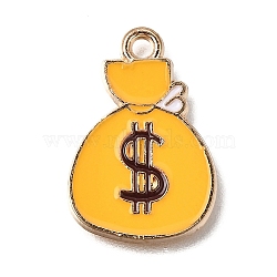 Alloy with Enamel Pendants, Nautical Charms, Light Gold, Yellow, Money Bag, 20.5x14x1.5mm, Hole: 1.6mm(AL-CBA9E11-03KCG-17)