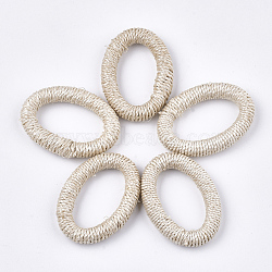 Handmade Woven Linking Rings, Paper Imitation Raffia Covered with Wood, Oval, Antique White, 41.5~43x31~32x7~9mm, Inner Measure: 27~29x16~18mm(X-WOVE-T006-001)
