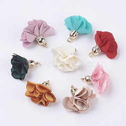 Cloth Flower Pendants Decoration, with Plastic Findings, Mixed Color, 26~29x26~30mm, Hole: 1.5mm(KY-K005-01)