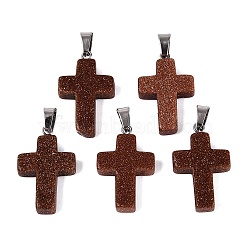 Synthetic Goldstone Pendants, with Stainless Steel Snap On Bails, Cross, 29~30x18~19x5~6mm, Hole: 6x4mm(G-T080-27)