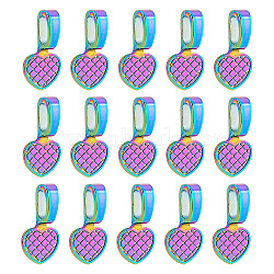 20Pcs Alloy Glue-on Flat Pad Bails for Pendant Making, Heart, Cadmium Free & Nickel Free & Lead Free, Rainbow Color, 18.5x9.5x6.5mm, Hole: 4x6.5mm(FIND-AR0002-69)