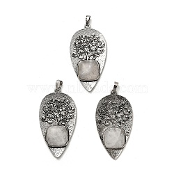 Natural Quartz Crystal Square Big Pendants, Rack Plating Antique Silver Plated Alloy Leaf Rock Crystal Charms, Cadmium Free & Lead Free, 56.5x30x7mm, Hole: 6.5x5mm(G-F763-07AS-04)