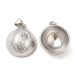 Brass with Cubic Zirconia Pendants, Half Round with Saint, Platinum, 18x16x8.5mm, Hole: 4x3.5mm(KK-K339-02P)