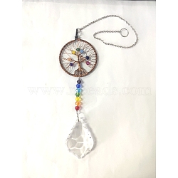 Big Pendant Decorations, Hanging Sun Catchers, Chakra Theme K9 Crystal Glass, Flat Round with Tree of Life, Colorful, 36.83cm(HJEW-PW0001-006C)