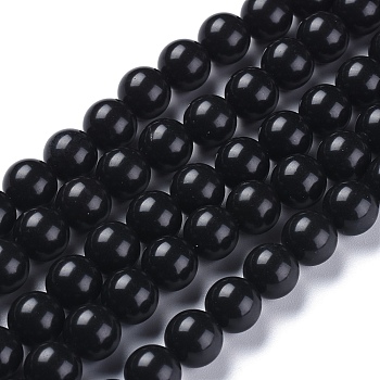 Natural Black Stone Beads Strands, Round, 6mm, Hole: 1mm, about 63pcs/strand, 14.96 inch(38cm)