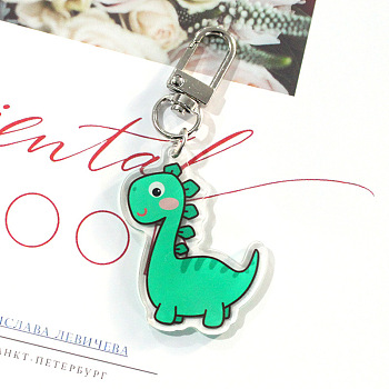 Cute Acrylic Dinosaur Pendant Keychain, with Metal Clasps, for Car Key Bag Gift Keyring, Medium Spring Green, 3~4cm