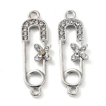 Alloy with Rhinestone Pendants, Cadmium Free & Lead Free, Paper Clip with Butterfly, Platinum, 28.5x9x2.8mm, Hole: 2mm