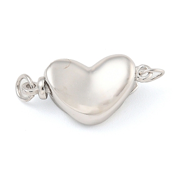 925 Sterling Silver Box Clasps, Heart, Real Platinum Plated, 8.5x16.5x5mm, Hole: 0.6mm