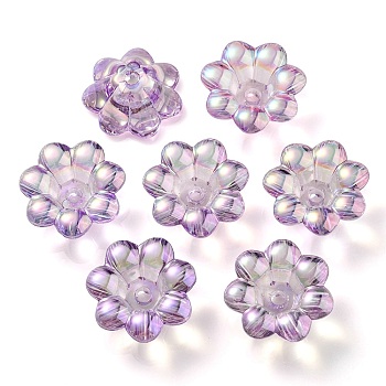 UV Plating Rainbow Iridescent Acrylic Beads, Flower, Lilac, 24x10mm, Hole: 3.5mm, Inner Diameter: 8mm