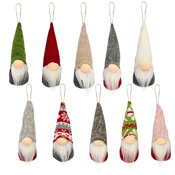10Pcs 2 Style Cloth Faceless Christmas Gnome Doll Pendant Decorations, Xmas Tree Hanging Ornament, Mixed Color, 215~235mm, 5pcs/style