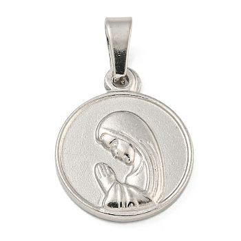 Non-Tarnish 304 Stainless Steel Pendants, Religious Theme Charm, Flat Round with Virgin Mary, Stainless Steel Color, 18.5x15x2.5mm, Hole: 5x3mm
