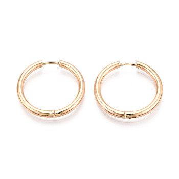 304 Stainless Steel Hoop Earrings, Ion Plating(IP), Real 18K Gold Plated, 24x25x2.5mm