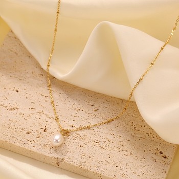 Imitation Pearl Pendant Necklaces, Stainless Steel Cable Chain Necklaces