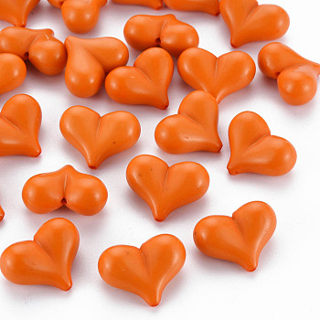 Opaque Acrylic Beads, Heart, Coral, 17x22x10mm, Hole: 1.4mm, about 255pcs/500g
