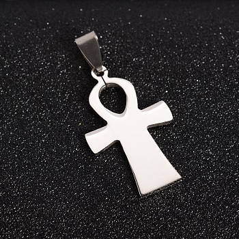 201 Stainless Steel Ankh Cross Pendants, Stainless Steel Color, 34x20.5x1.5mm, Hole: 4x9mm