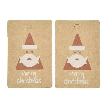 Rectangle Paper Gift Tags, Hange Tags, For Arts and Crafts, with Christmas Themed Pattern, Santa Claus, 5.5x3.6x0.04cm, Hole: 4mm, 100pcs/bag
