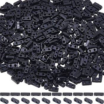 500Pcs 2-Hole Opaque Glass Seed Beads, Rectangle, Black, 4.5~5x2x1~1.5mm, Hole: 0.5~0.8mm