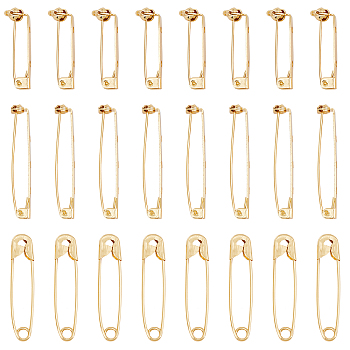 CHGCRAFT 24Pcs 3 Styles Grade AAA Brass Brooch Findings and Brass Safety Pins, Mixed Color, 8pcs/style