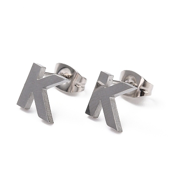 304 Stainless Steel Greek Alphabet Stud Earrings, Manual Polishing, Letter.K, 7~11x2~10x1.5mm, Pin: 0.8mm