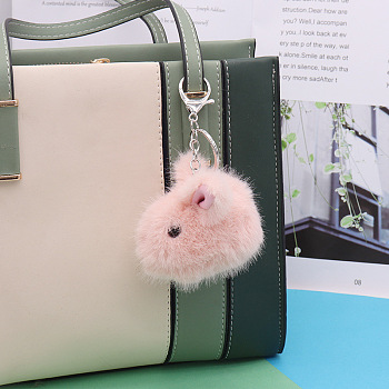 Imitation Mink Fluffy Rrabbit Head Keychain, for Women Bag Car Key Decorations, Pink, 14cm