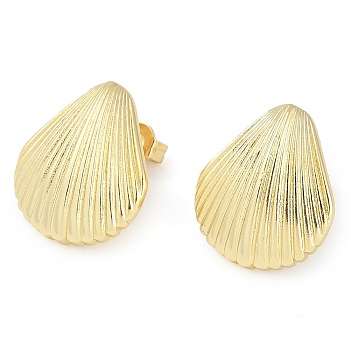 Rack Plating Shell shape Brass Stud Earrings for Women, Long-Lasting Plated, Lead Free & Cadmium Free, Real 18K Gold Plated, 17x15mm