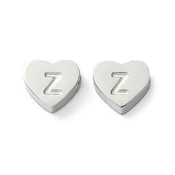 Tarnish Resistant 316L Surgical Stainless Steel Beads, Love Heart with Letter Bead, Stainless Steel Color, Letter Z, 5.5x6.5x2.5mm, Hole: 1.4mm