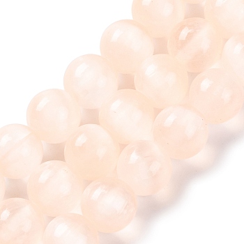 Natural Selenite Beads Strands, Dyed, Round, PeachPuff, 8mm, Hole: 1.2mm, about 48pcs/strand, 15.35 inch(39cm)