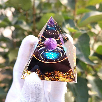 Orgonite Pyramid Resin Energy Generators, Reiki Natural Amethyst Inside for Home Office Desk Decoration, Leo, 60x60x60mm