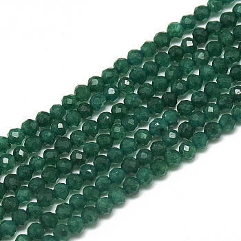 Natural White Jade Beads Strands, Faceted, Dyed, Round, Teal, 2~2.5mm, Hole: 0.3mm, about 173~175pcs/strand, 14.9 inch