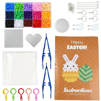 15 Colors DIY Fuse Beads Kit, with Mixed Shape ABC Plastic Pegboards, Ironing Paper and Plastic Tweezers, Iron Keychain Clasp Findings & Chains & Mobile Phone Strap, Plastic Keychain Clasp, Mixed Color, 5x5mm, Hole: 3mm, 1200pcs