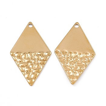 Ion Plating(IP) 304 Stainless Steel Pendants, Rhombus Charm, Real 18K Gold Plated, 32x18x1mm, Hole: 1.5mm