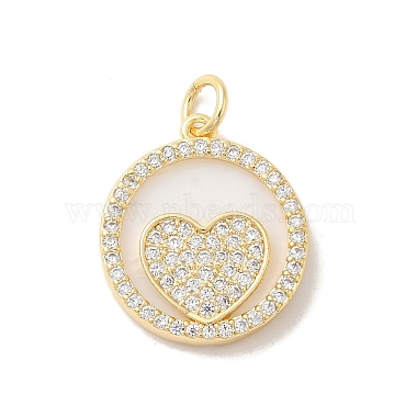 Real 18K Gold Plated White Flat Round Brass+Cubic Zirconia+Shell Pendants