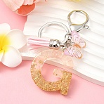 Resin & Acrylic & Faux Suede Tassel Keychain, with Alloy Clasp and Iron Rings, Letter G, 9.5cm(KEYC-YW00123-07)
