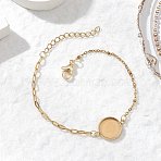 304 Stainless Steel Paperclip Chain Satellite Chain Bracelet Making, with Flat Round 304 Stainless Steel Cabochon Settings, Golden, 7.01 inch(17.8cm), Tray: 12mm(BJEW-JB13072-01)