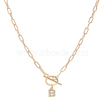 1Pc 304 Stainless Steel Chain & Brass Micro Pave Cubic Zirconia Letter Pendant Necklaces, Golden, Lead Free & Nickel Free & Cadmium Free, Letter B, 18.90 inch(48cm)~19.29 inch(49cm), Letter: 12x6.5mm(NJEW-LP0001-36B-G)