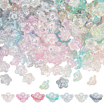 420Pcs 7 Colors Acrylic Bead Caps, Five-Petal Flower, AB Color Plated, Mixed Color, 12.8mm, 60pcs/color(OACR-SP0001-70)