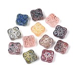 Picasso Baking Paint Glass Beads, Square with Heart, Mixed Color, 13.5x13.5x5.5~6mm, Hole: 0.9~1.2mm(DGLA-T004-59M)