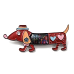 Gunmetal Alloy Enamel Lapel Pin Brooches, Shawl Pins, Dachshund, FireBrick, 29x65mm(JEWB-K041-01B-01)