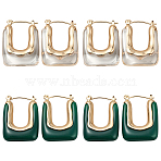 2 Pairs 2 Colors Alloy Resin Hoop Earrings, Light Gold, Rectangle, Mixed Color, 29x21.5x6.5mm, 2pairs/color(EJEW-GO0002-10)