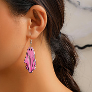 Halloween Cartoon Acrylic Ghost Dangle Earrings for Women, Daily Wear Jewelry, Platinum, Pink, 65x20mm(QK1762-4)