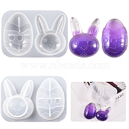 Easter Egg & Rabbit Silicone Fondant Molds, Resin Casting Molds, for UV Resin, Epoxy Resin Jewelry Making, White, 70x99x16.5mm, Inner Diameter: 63x43mm and 57x45mm(DIY-G079-04)