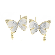 Brass with Enamel with Cubic Zirconia with Crystal Stud Earring with 925 Sterling Silver Pins, Butterfly, Real 18K Gold Plated, 24x21mm, Pin: 0.5mm(KK-Q820-06G)